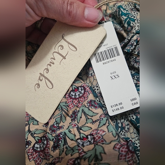 ANTHROPOLOGIE Let Me Be High-Neck Printed Peasant Blouse. Teal/mauve. XXS NWT - Picture 8 of 16